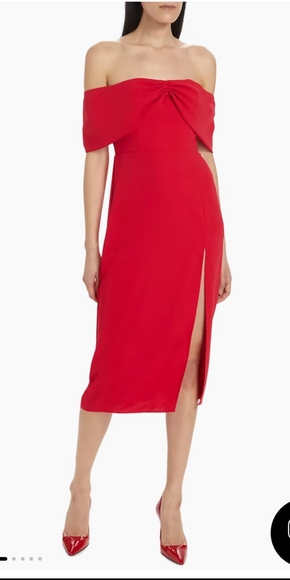 Amanda Uprichard Darien Off The Shoulder, Slit, Midi Dress in Lipstick Red 6 NWT - Picture 6 of 12